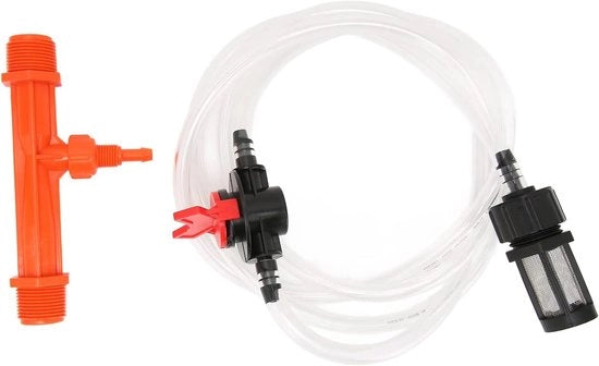 Impianto di irrigazione per giardino G3/4 - Iniettore di concime - Filtro - Tubo di gomma - Hydrofeed