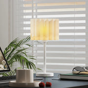 Lampada da tavolo in plastica bianca con paralume ondulato, attacco E27, interruttore a pulsante, Ø25 x 48,5H cm