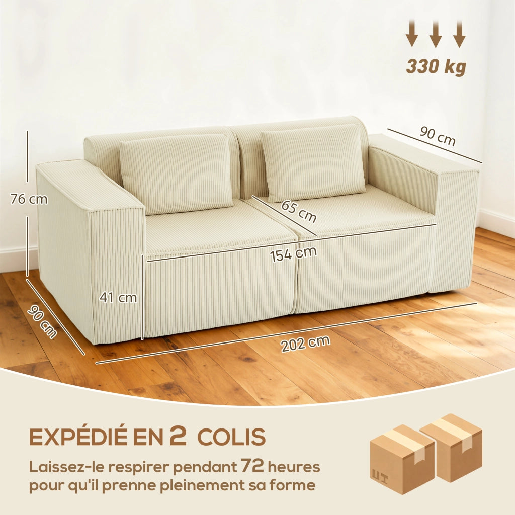 Divano 3 posti in velluto ¨C Minimal ¨C beige 202x90x76cm