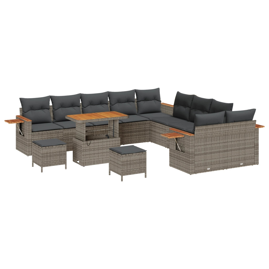 Set Divano da Giardino da 13 Pezzi con Cuscini Grigio Polyrattan Acacia
