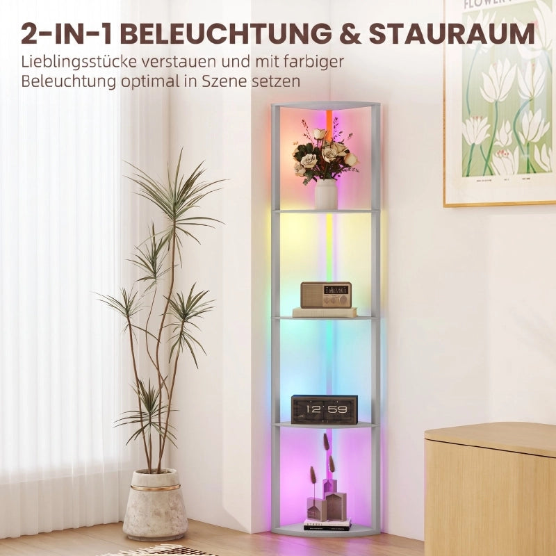 Lampada da terra a LED, dimmerabile a 5 livelli, con mensola, cambio colore RGB, telecomando.