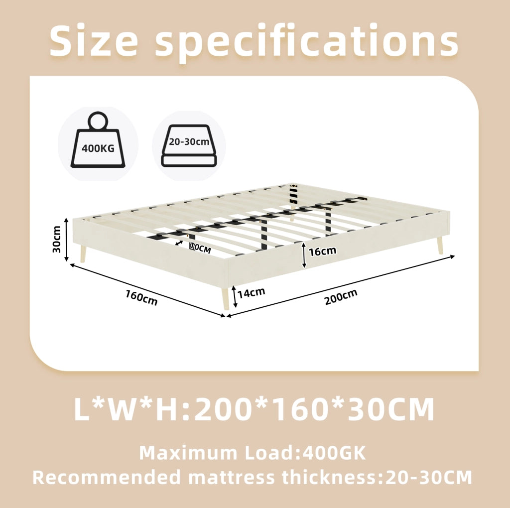 Struttura letto LED 160x200 cm in tessuto e metallo Beige