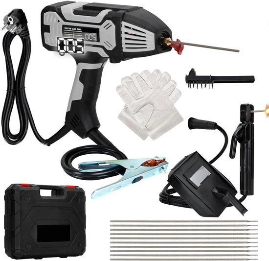 Apparecchio portatile per saldatura per elettrodi con morsa per saldatura elettrodo - adatto per stecchi di saldatura per elettrodi da 16-32 mm, con inverter a IGBT - set di saldatura elettrica portatile