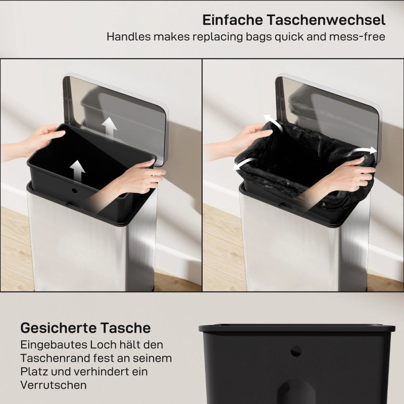 PATTUMIERA A PEDALE 20 L IN ACCIAIO INOX ARGENTO CON CESTINO INTERNO ESTRAIBILE