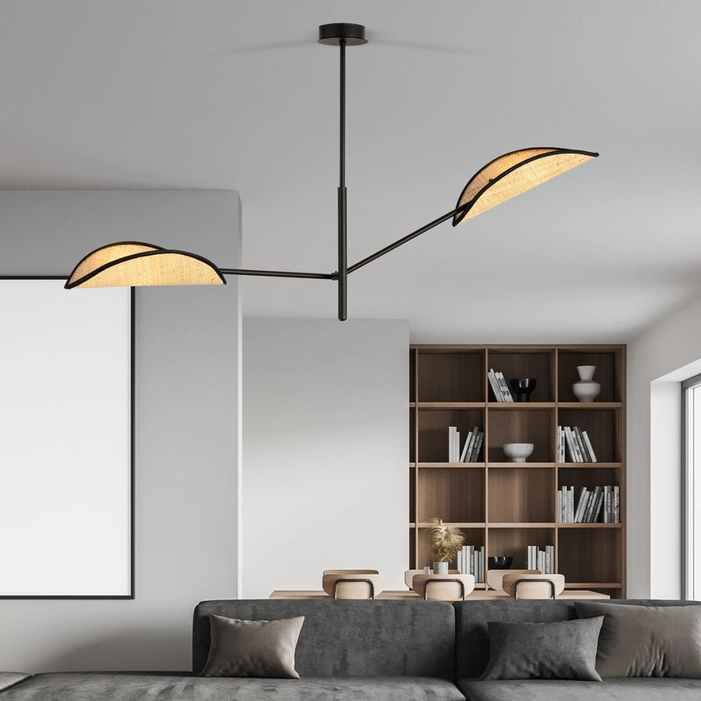 Lampada a sospensione VENE in acciaio nero e rattan