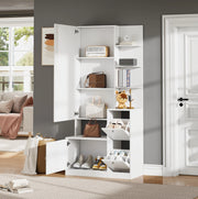 Mobile ingresso alto 85x40x180 cm in truciolare bianco con specchio; 2 ante e 5 ripiani