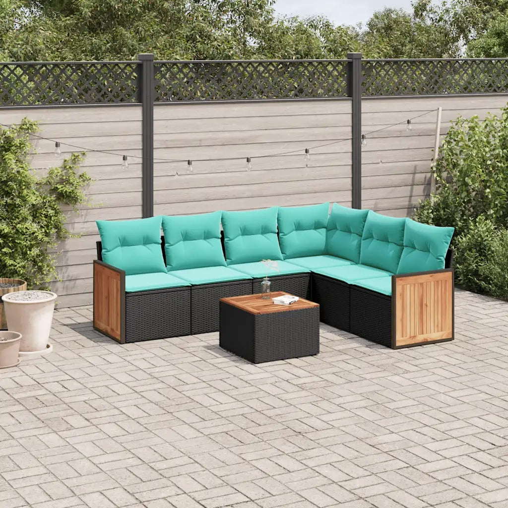 Set Divani da Giardino 7 pz con Cuscini Nero in Polyrattan 3227688