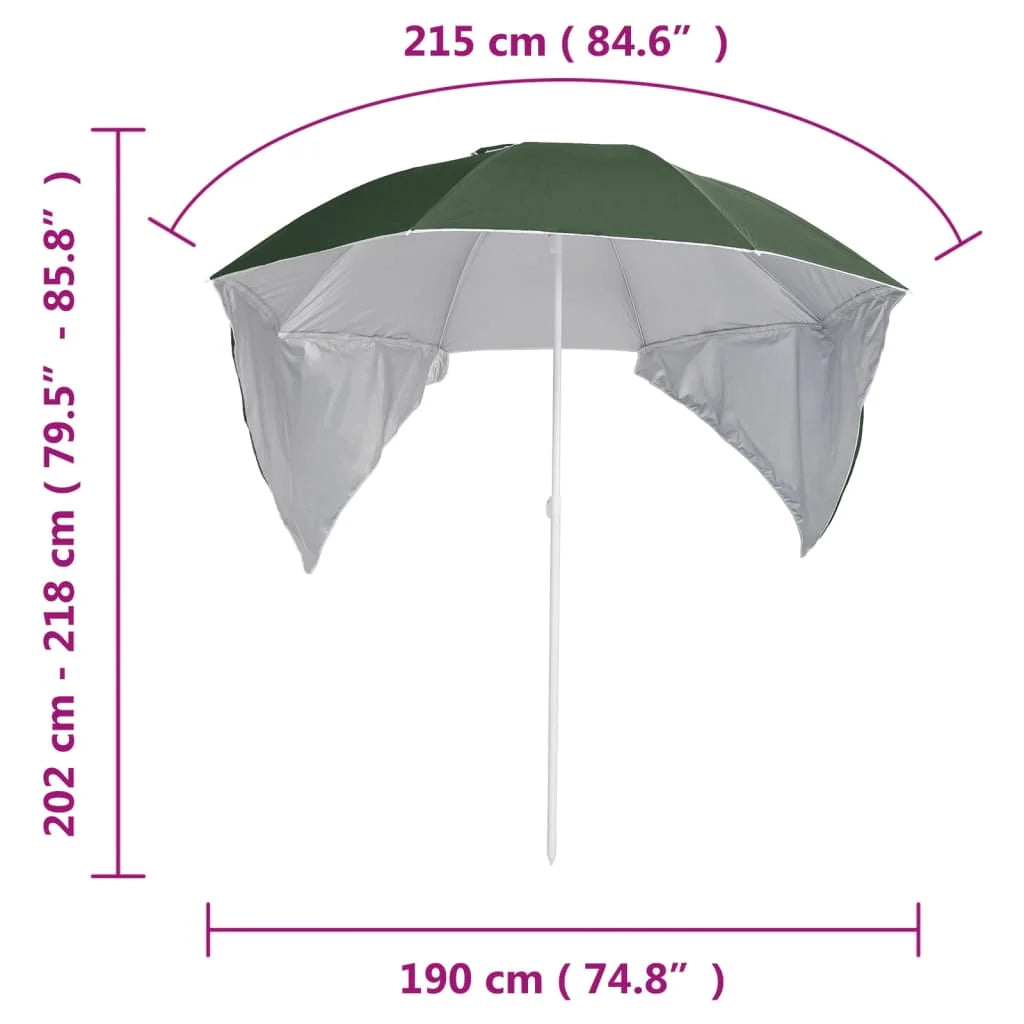 Ombrellone da spiaggia con pannelli laterali 215 cm verde 02_0008381
