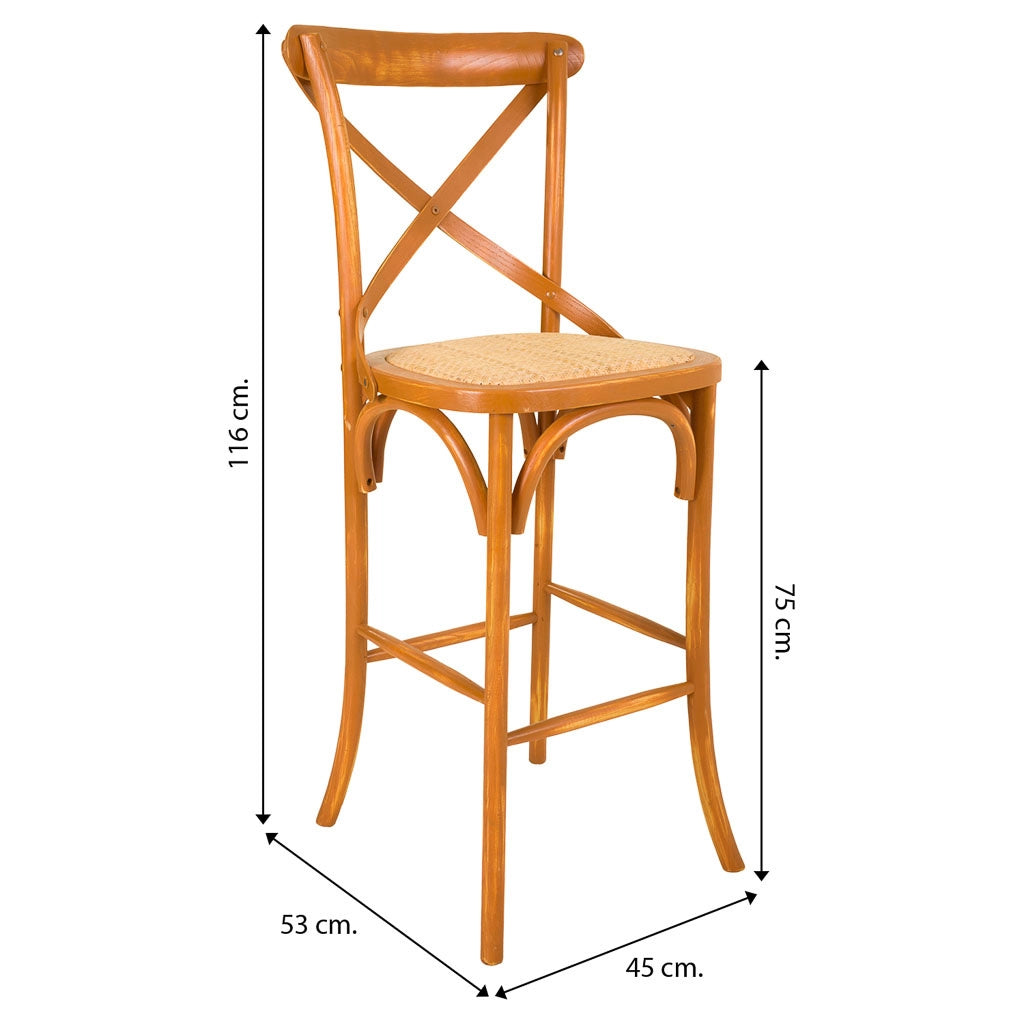 Sgabello in legno e seduta in rattan marrone 45x53x75/116h