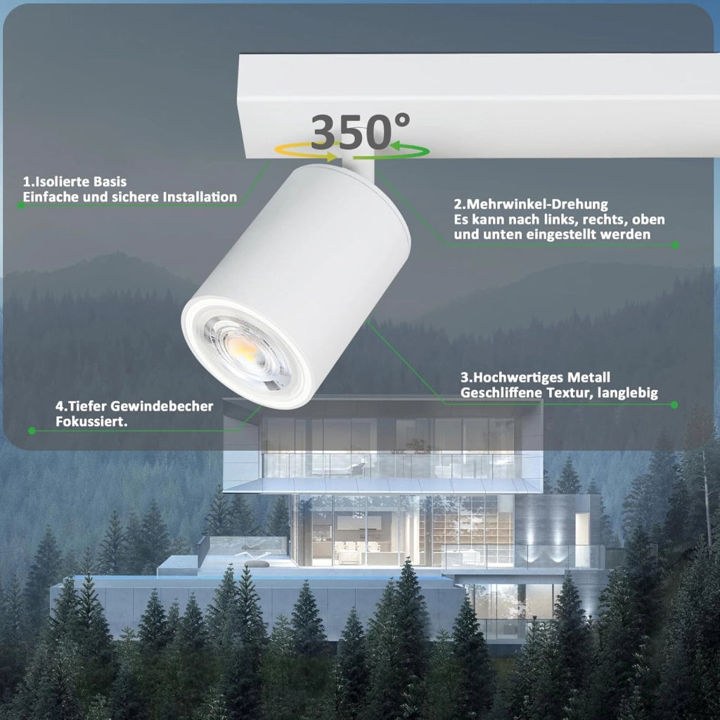 ZMH Faretto da soffitto bianchi 3 luci GU10 girevoli 350° moderni industriali anche parete per ingresso soggiorno max25W