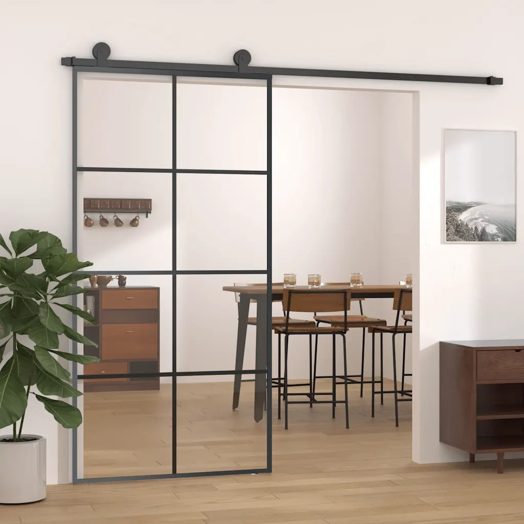 Porta Scorrevole Nera 102,5x205 cm in Vetro ESG e Alluminio 151674