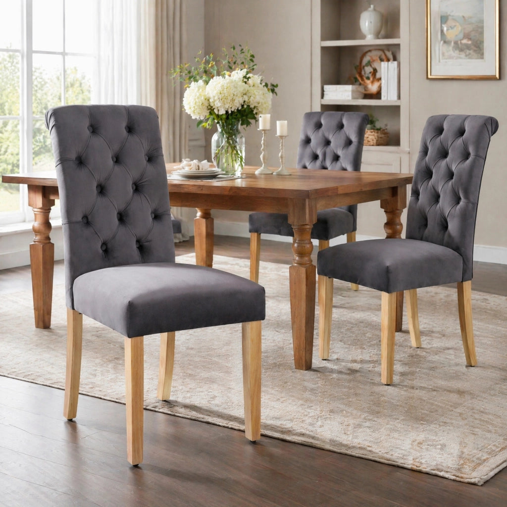 SEDIA da pranzo Set da 2 pezzi in velluto grigio con gambe in quercia