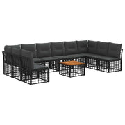 Set di divani da esterno 11 pcs Nero e Grigio scuro Poliestere