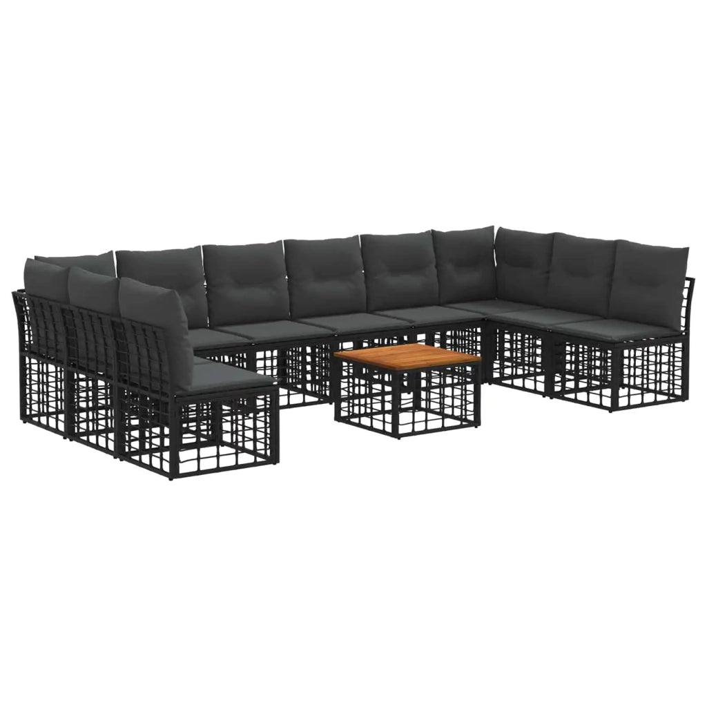 Set di divani da esterno 11 pcs Nero e Grigio scuro Poliestere