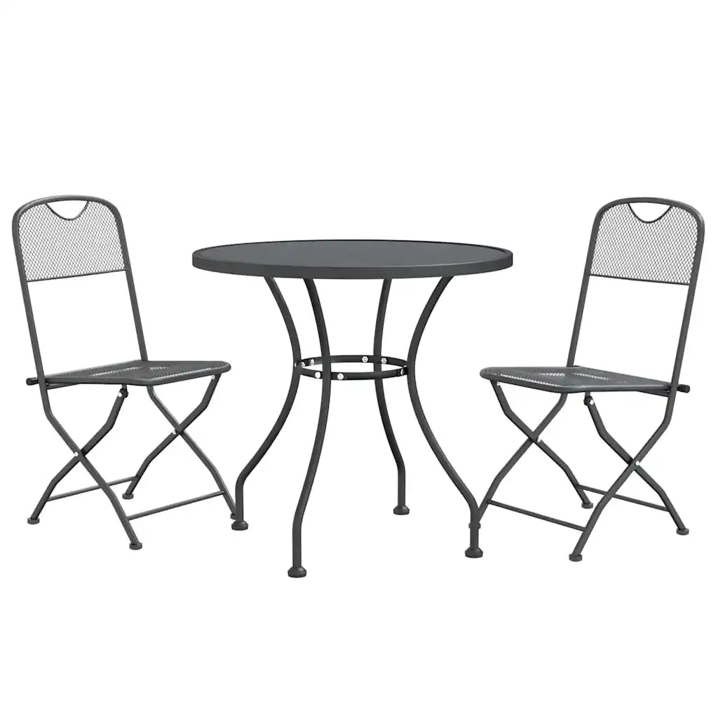 Set da Pranzo per Giardino 3pz | Set Salotto da Giardino Rete Metallica Espansa Antracite