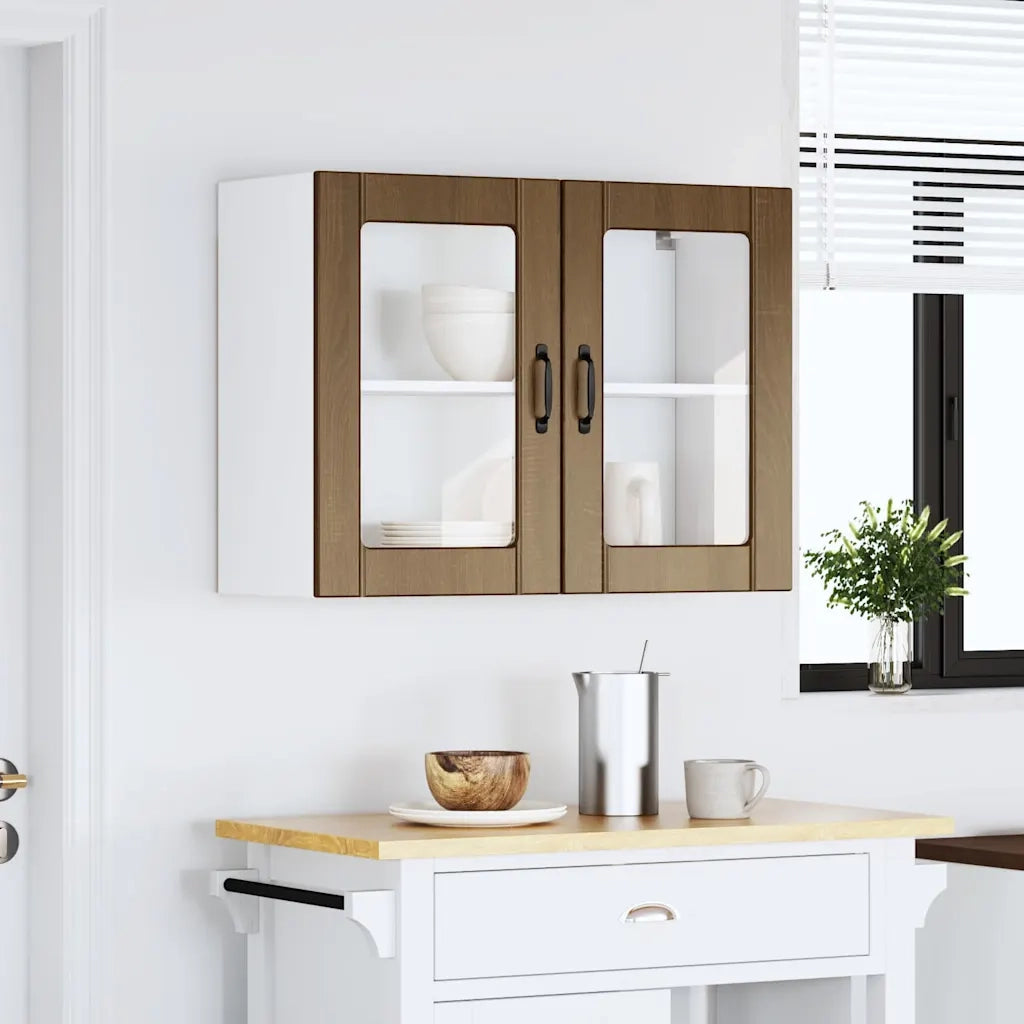 vidaXL Pensile da Cucina con Porta in Vetro Lucca Rovere Marrone