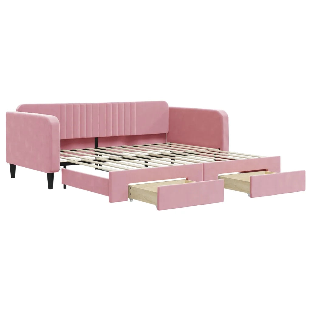Divano Letto Estraibile con Cassetti Rosa 100x200 cm Velluto 3197121