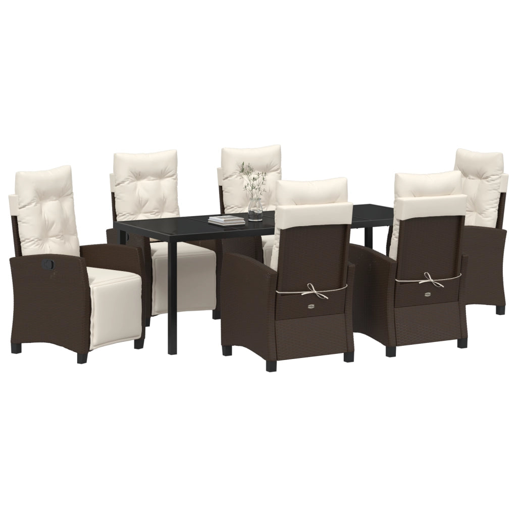 Set da Pranzo da Giardino 7 Pezzi Marrone in Rattan Polietilene