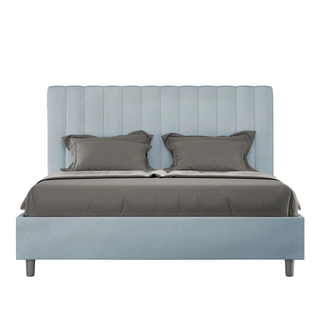 BS COM Letto una piazza e mezza con rete imbottito 130x210 microfibra azzurro