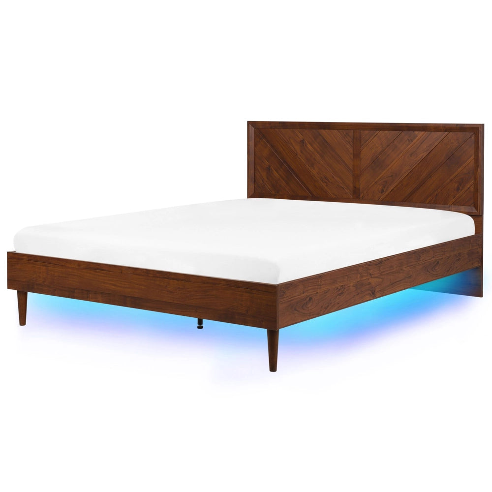 Letto 180 x 200 cm in legno scuro con rete a doghe LED vintage