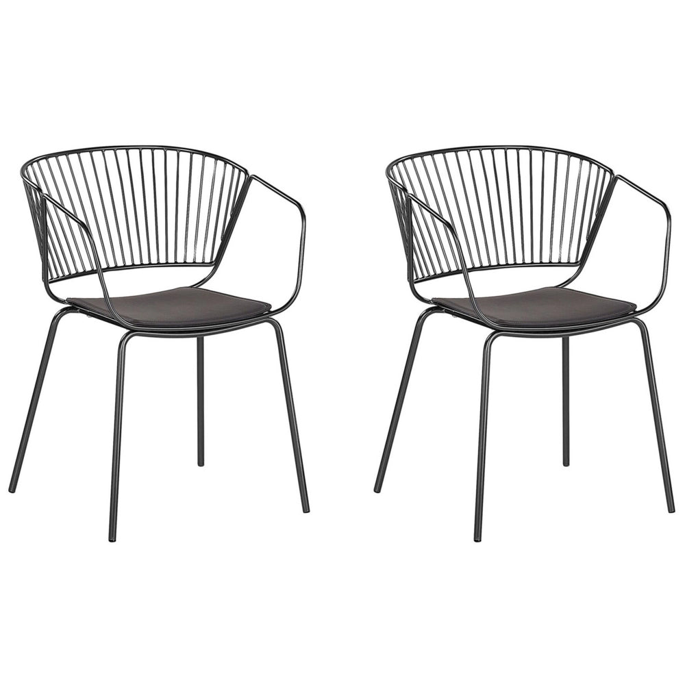 Set di 2 sedie da pranzo design in filo di metallo Nero con imbottitura in ecopelle con stile industriale glam