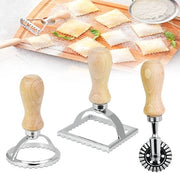 Impastatrice per Ravioli 3 pezzi - Taglierini in Acciaio Inossidabile - Maniglia in Legno - Ruota per Pasta - Per Ravioli e Biscotti - Facile da Utilizzare - Impastatrice per Pasta