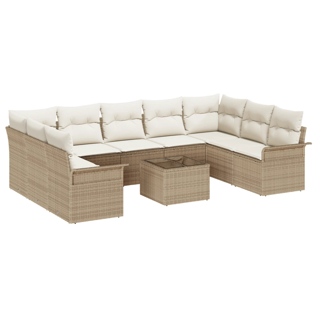 Set Divano da Giardino  10 Pezzi con Cuscini Marrone Polyrattan