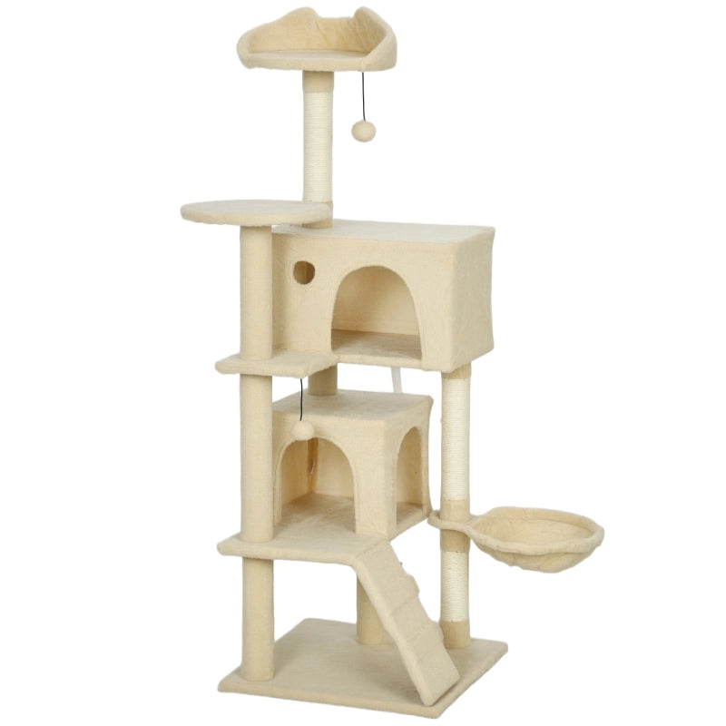 Tiragraffi per gatti con amaca, cuccia, scala e pali in sisal, beige