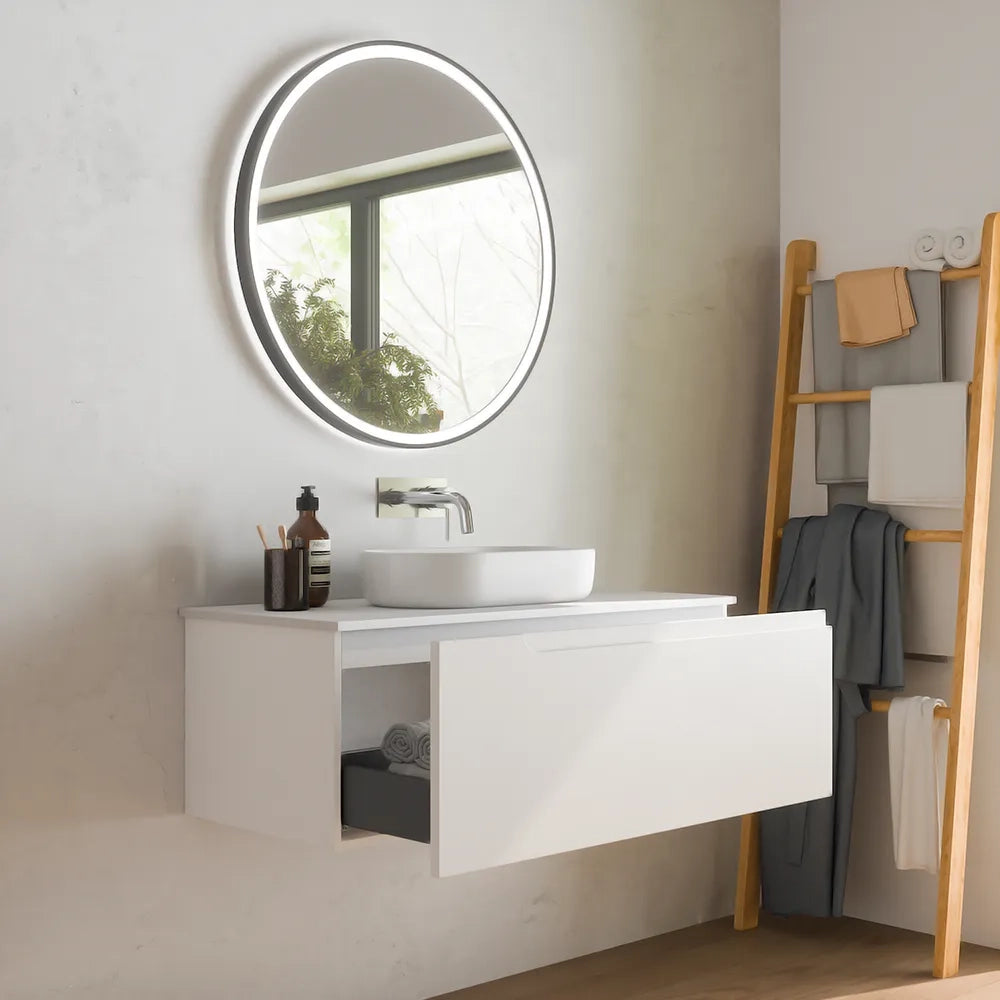 Mobile bagno sospeso 120 cm un cassetto bianco opaco con top | Ardenne