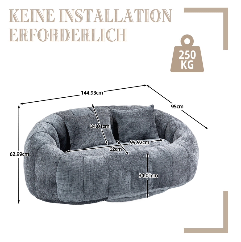 Poltrona lounge 144,93 x 95 x 62,99 cm grigia – senza montaggio, ciniglia e memory foam