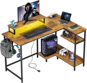 Scrivania angolare Gaming con LED RGB ¨C zephmum ¨C Vintage marrone 122x80 cm