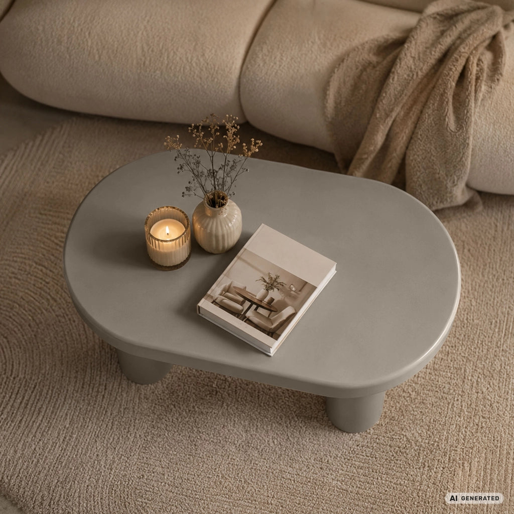 Tavolino da salotto ovale MATE 85 cm grigio con quattro gambe cilindriche