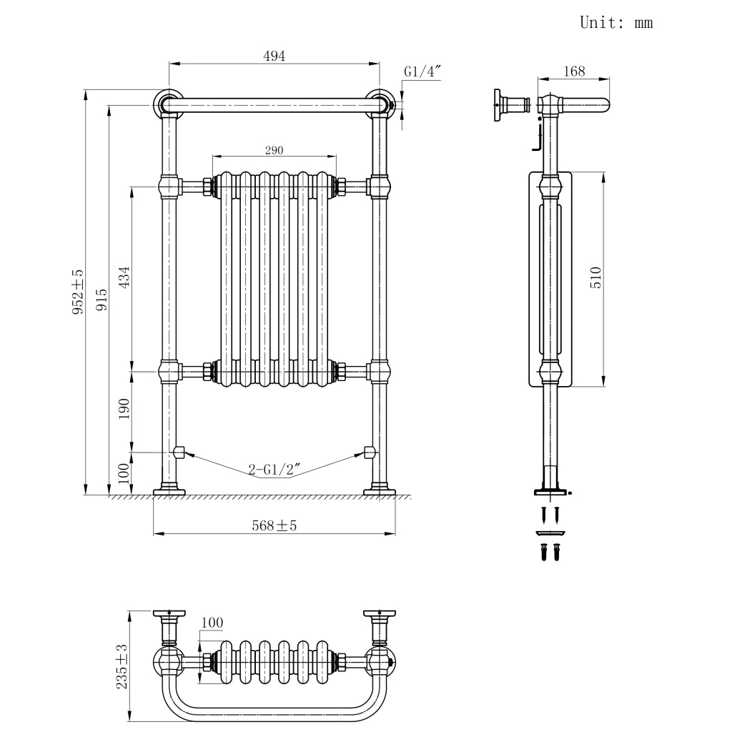 Radiatore Bagno Tradizionale 950x570mm Grigio Cromato Scaldasalviette