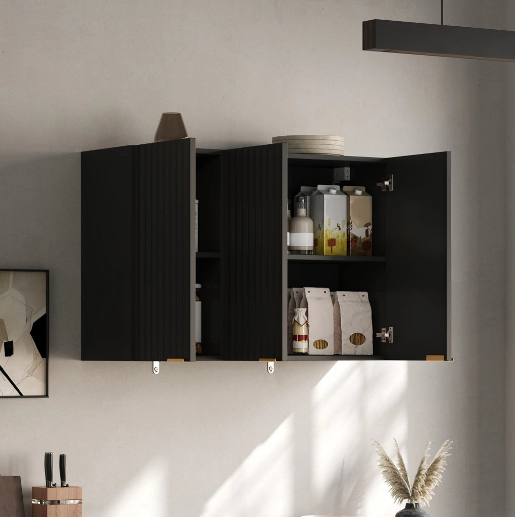 Pensile da parete con 3 ante in MDF nero; 90 x 29 x 60 cm