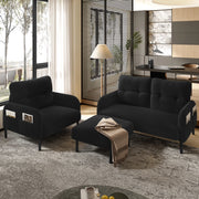 DIVANO Set 3 pezzi con poltrona e pouf 120x75x79 cm Cord nero