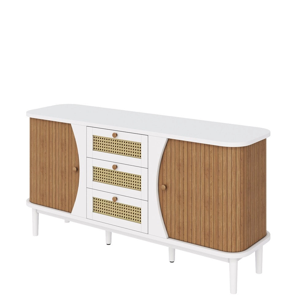 Credenza con Ante Scorrevoli e Ripiani ¨C MINIMAL ¨C Effetto Rattan