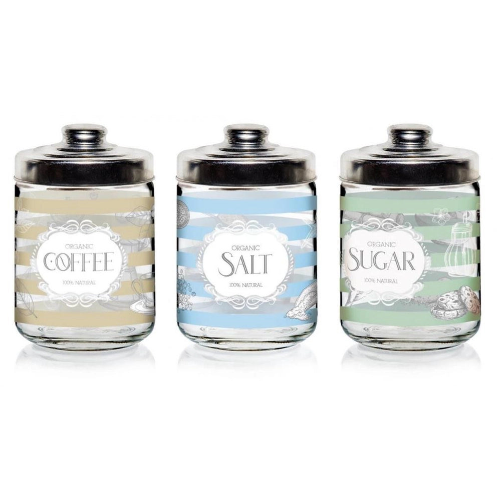 Set 3 Barattoli da Cucina in Vetro Sale Zucchero e Caffè Season 800 ml