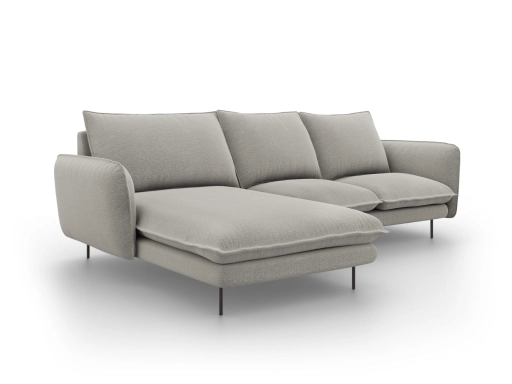 Cosmopolitan Design - Divano angolare sinistro "Vienna" 5 posti in tessuto strutturato grigio chiaro 