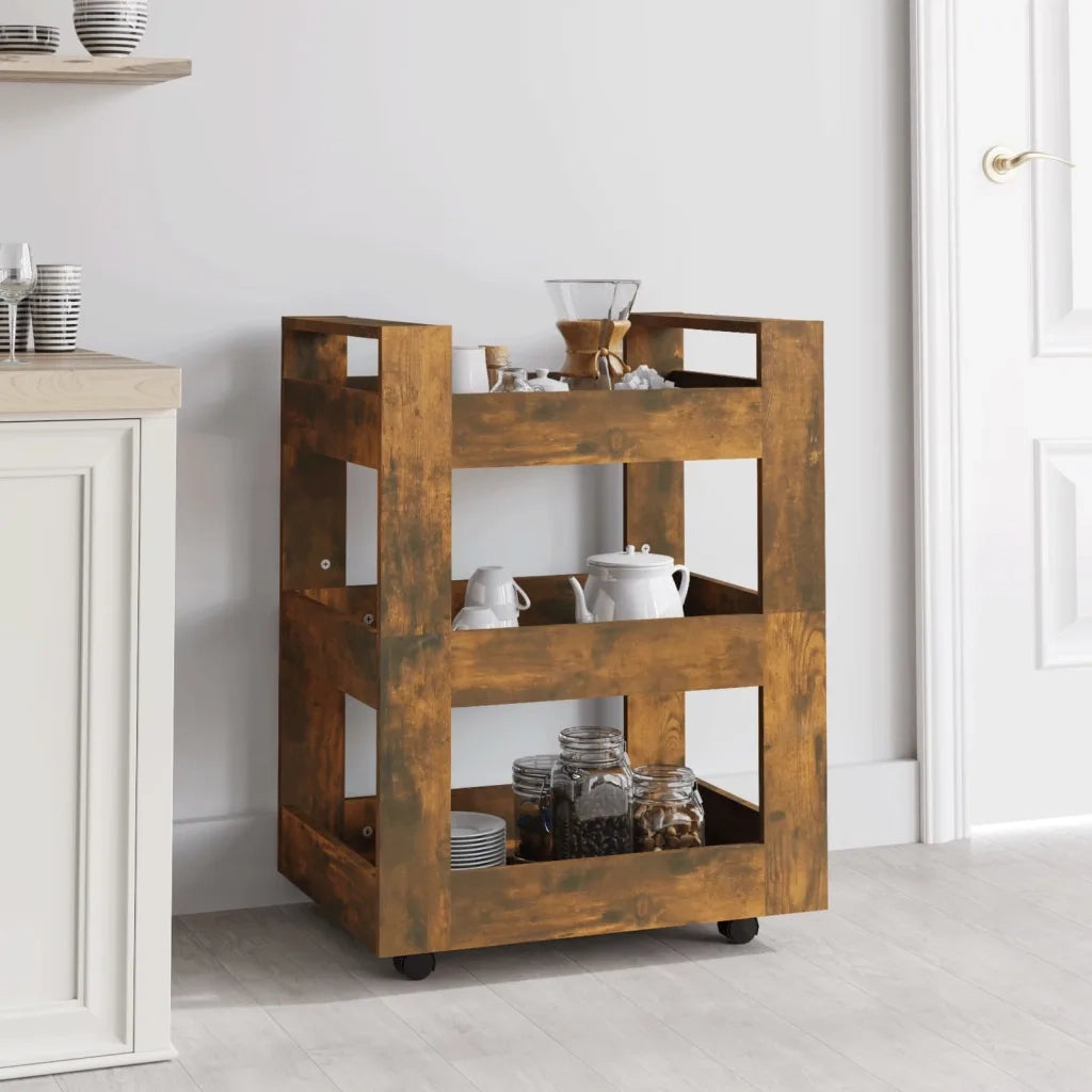 Carrello da Cucina rovere fumo 60x45x80 cm Legno Multistrato 816821