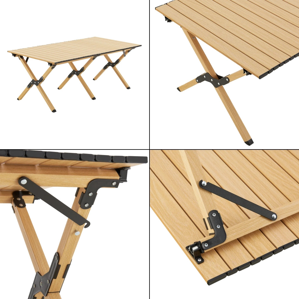Set tavolo e 4 sedie da campeggio in tessuto Oxford 600D effetto legno beige 03_0010694
