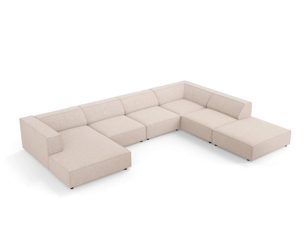 Cosmopolitan Design - Divano panoramico destro "Arendal" 7 posti in ciniglia beige 