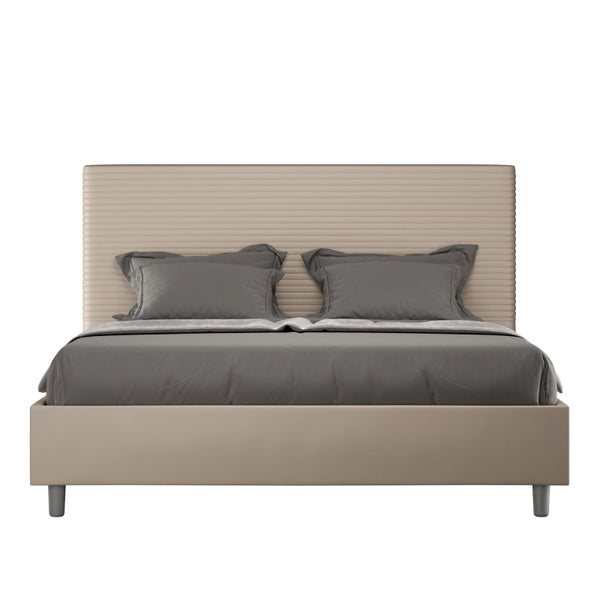 Letto imbottito Matrimoniale 160x190 cm Focus - Similpelle,Tortora,Con rete