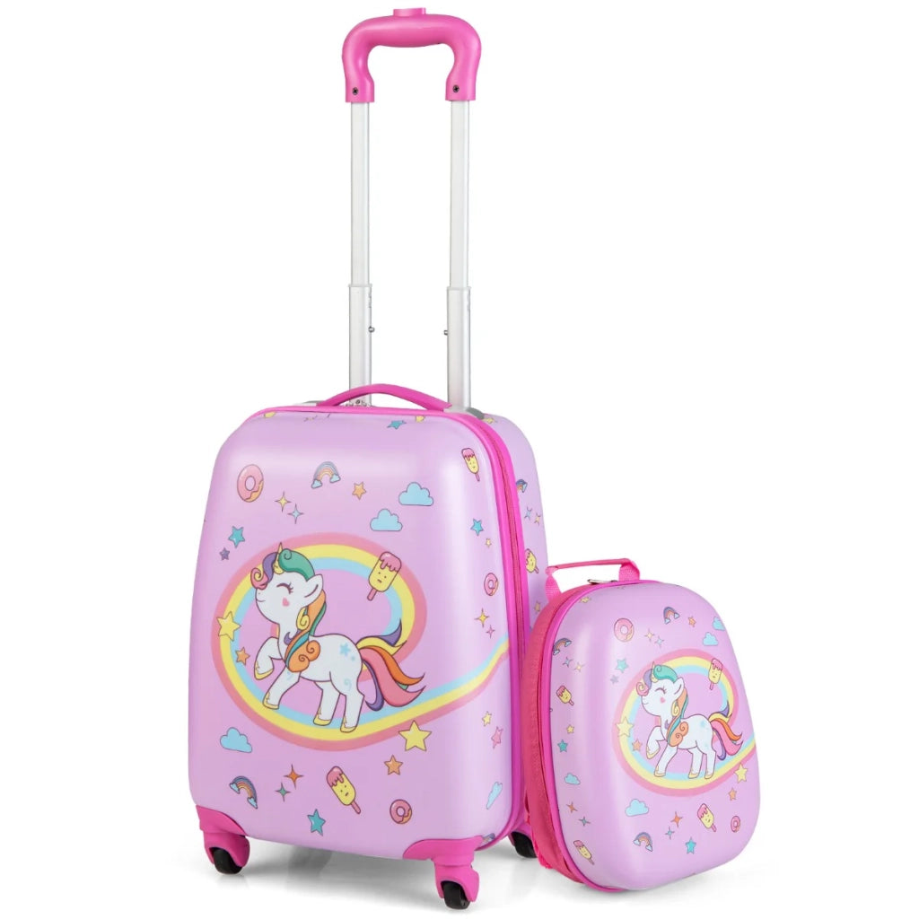 Set di 2 valigie per bambini: valigia 32 x 22 x 40-83 cm e zaino 24,5 x 13 x 32 cm facili da manovrare ABS rosa 20_0014616