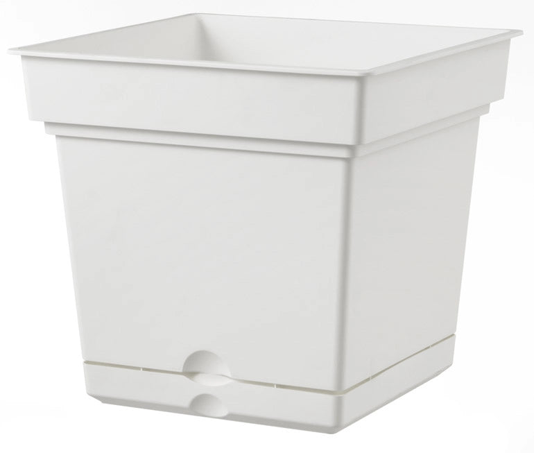 Vaso 38x38x38 cm in Polipropilene con Riserva d'Acqua e Sottovaso Tulli Still Elements 38 Bianco