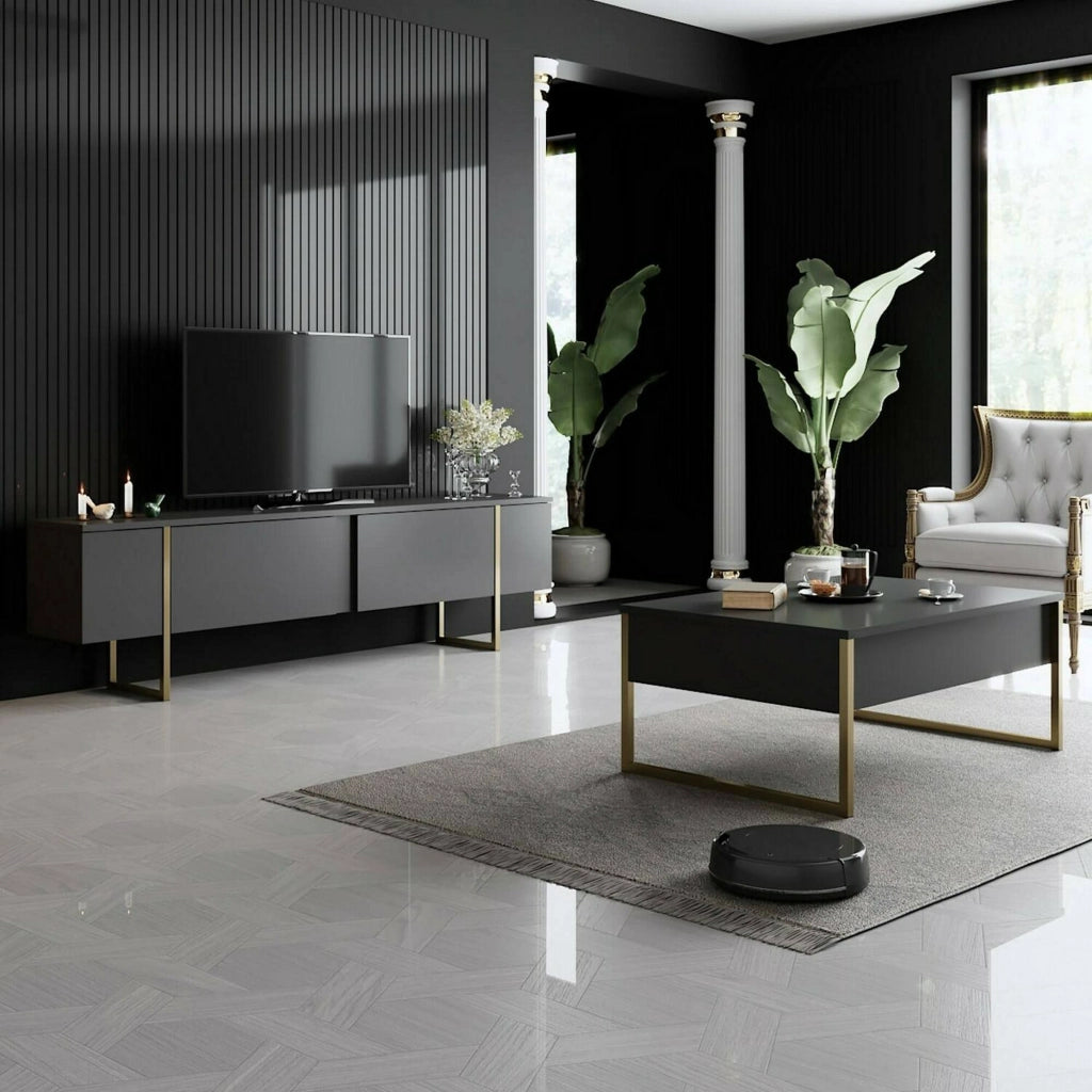 Abishia, Mobile Porta tv Cassetti, 180x30x50h cm Nero Antracite