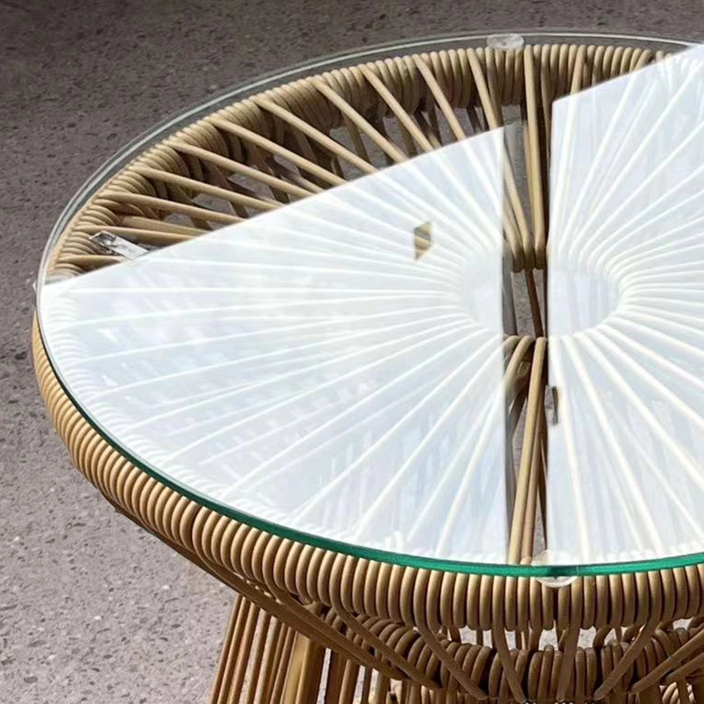Comodino da giardino esterno Tavolino laterale in rattan; piano in vetro; rattan PE; 40 cm x 40 cm x 42 cm Beige
