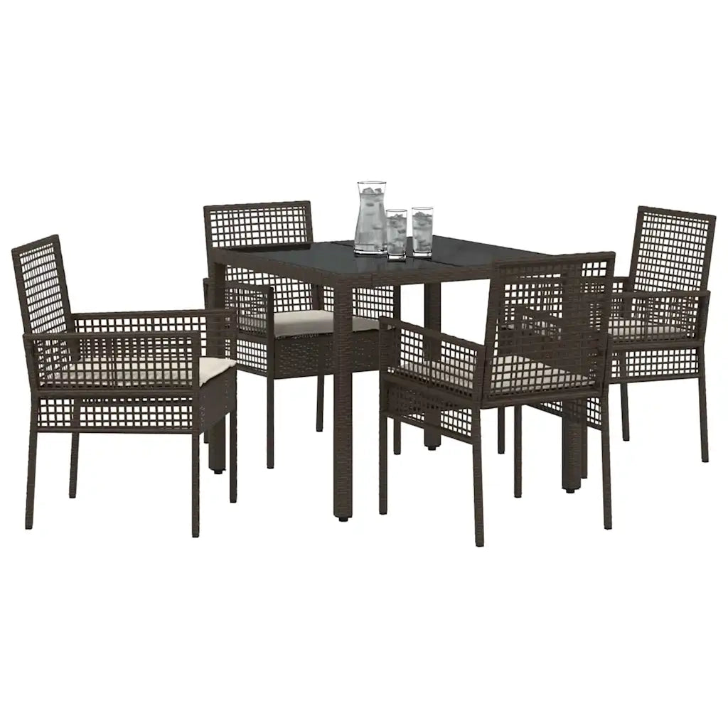 Set da Pranzo per Giardino 5 pz | Set Salotto da Giardino Marrone polyrattan