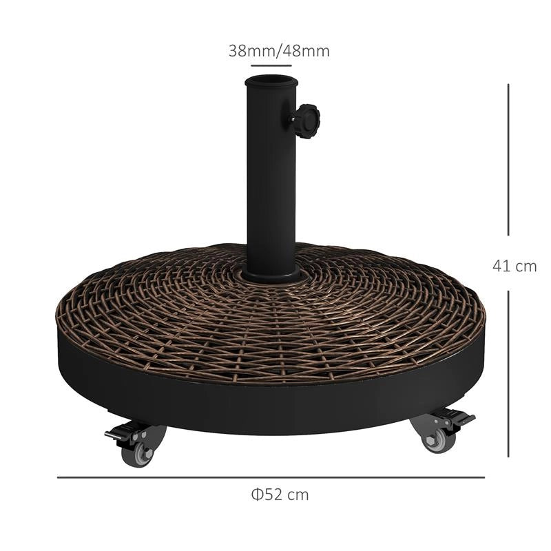 BASE PER OMBRELLONE DA GIARDINO ROTONDA A 4 RUOTE CON FRENI IN ACCIAIO E RESINA  Ø 52X41 CM BRONZO E NERO