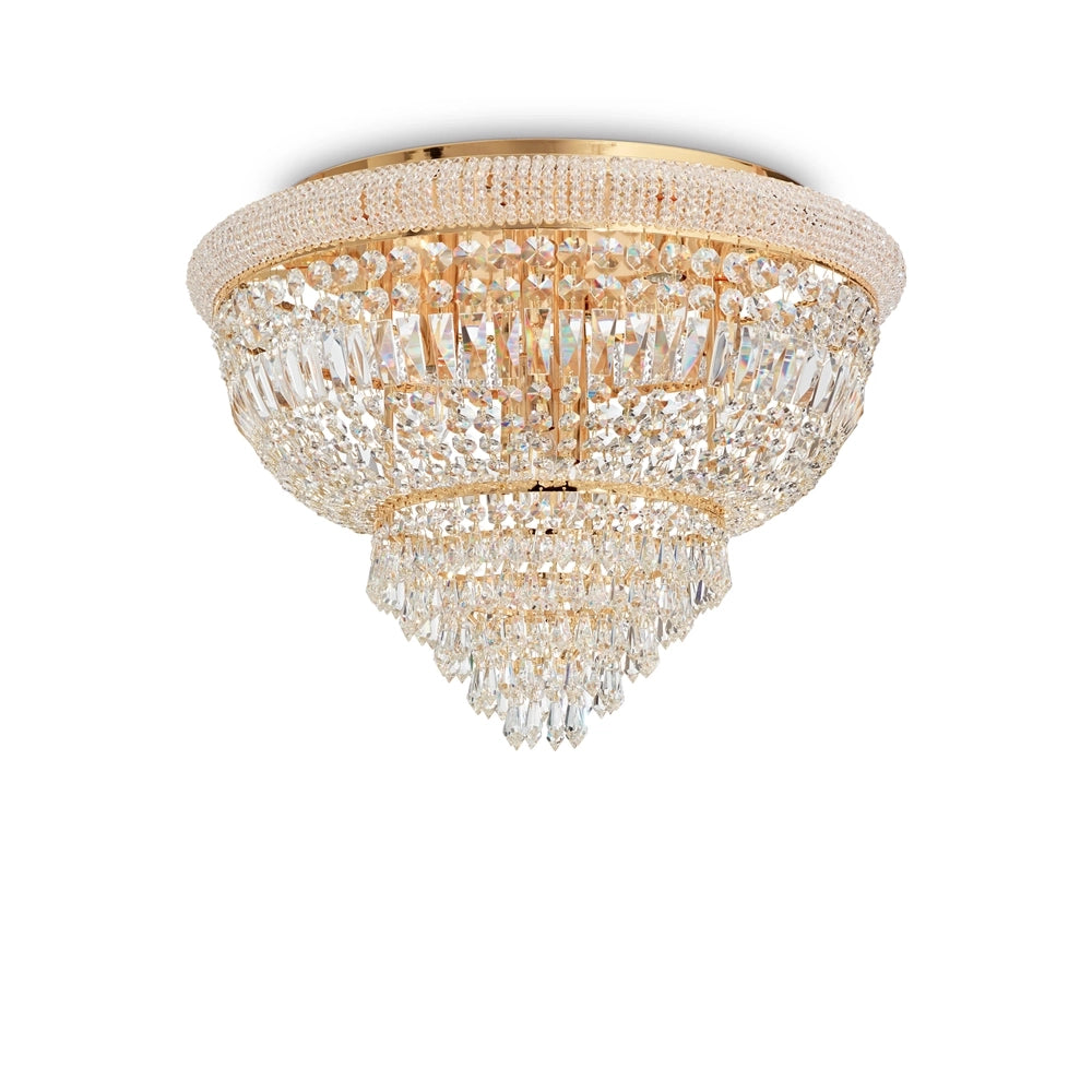 Plafoniera Classica Dubai Metallo-Cristallo Ottone 24 Luci E14