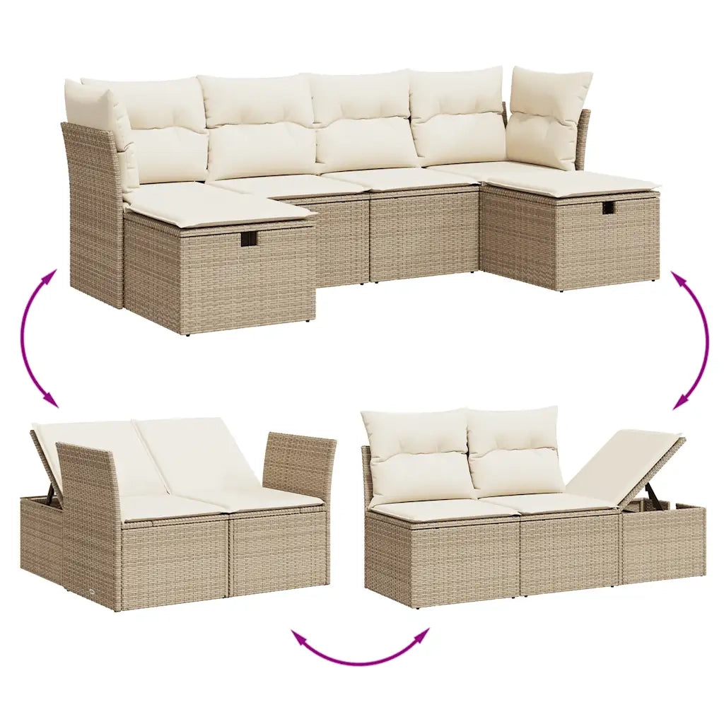 Set Divano da Giardino 6 pz con Cuscini Beige in Polyrattan 3263854